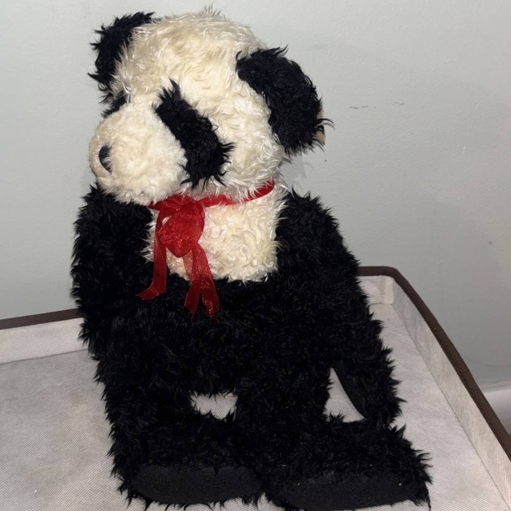 Russ‎ Berrie Ping Pong Panda Bear Plush Stuffed Animal Black White Red Bow 4022